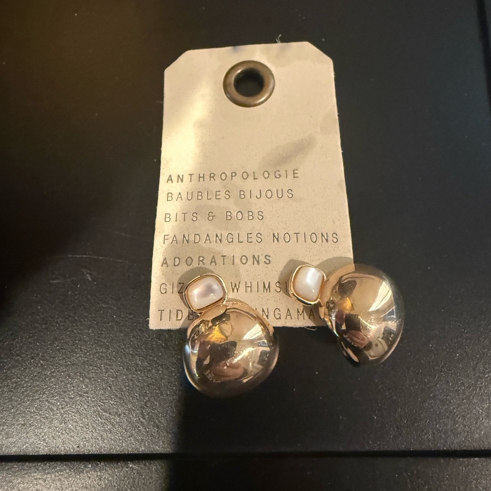 Anthropologie Gold Bubble Hoop Earrings with Pearly Accent
